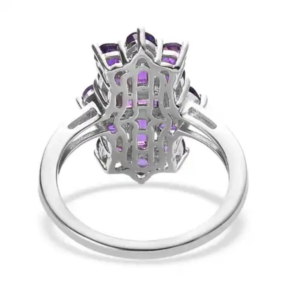 Amethyst Elongated Ring In Platinum Over Sterling Silver 2.00 ctw - Picture 8 of 9